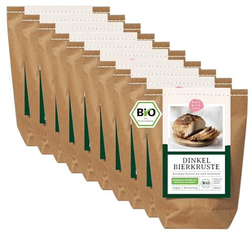 Bio Dinkel Bierbrot Backmischung – 100 % Dinkelmehl aus Bayern & Sauerteig – aromatisches Dinkelbrot mit leichter Biernote – für Brotbackautomat & Ofen – Bake with Love - 10er Pack