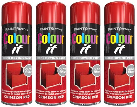 SDMAX Crimson Red Spray Paint, Fast Drying, Durable & Gloss Finish, Non-Cracking, Easy To Use, Long-Lasting, Lightweight And Portable, Interior And Exterior Use, 250ml (4PCS)