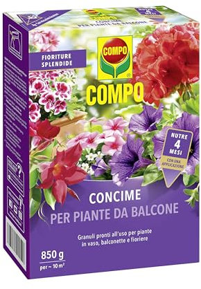 COMPO Concime per Piante da Balcone, Granuli Pronti all'Uso per Piante in Vaso, Balconette e Fioriere, 850 g