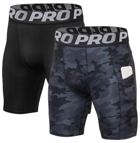 LANBAOSI 2-3 Pezzi Pantaloncini Compressione Uomo Compressione Uomo Corti da Palestra Asciugatura Fitness Pantaloni Corta Compressione Leggings Pantaloncini Compressi con Tasca per Cellulare