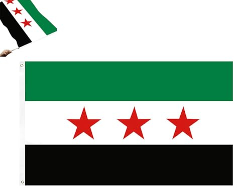 flagge von syrien, Syrian Flag - 150 X 90 Cm, syrien flagge, syrien flagge grün, flagge Der Syrischen Revolution, 100% Polyester with Brass Eyelets