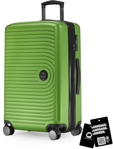 Hauptstadtkoffer Mitte - Mellanstor resväska hårdskal 68 cm expanderbar, resväska för incheckat bagage, TSA-lås, 4 dubbelhjul, rullväska, 88 L + Digital bagagetagg, Äppelgrön