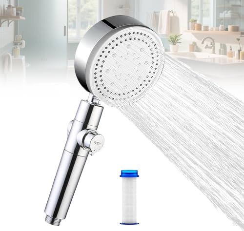 HAPPOW Pommeau de douche augmentant la pression, pommeau de douche avec filtre, tête de douche avec 3 modes de jet d'eau, arrêt à un bouton, interface internationale G1/2, pour bain et spa