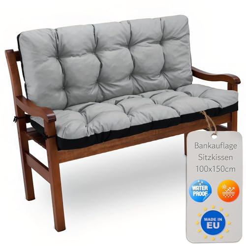 Amazinggirl Bankauflage Outdoor Sitzkissen 150x100 cm für Gartenbank Hollywoodschaukel & Sitzbank - Sitzpolster Bank Polster für Gartenmöbel Sitzauflage Bankkissen Indoor Outdoor Hellgrau