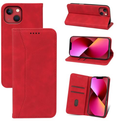 Qizyemy Kompatibel mit Handyhülle für iPhone 13 Mini(5.4) Hülle,Magnetische Klappbar Flip Case Premium PU Leder 360 Grad Schutz Case Standfunktion Kartenfächern Schutzhülle für(Rot)