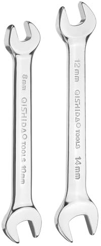 HARFINGTON 2pcs Double Open End Wrench 8mm x 10mm/12mm x 14mm Metric 15 Degree Offset Angle Small Flat Head Wrench Mirror Polished Open Ended Spanner for Automotive Repair Furniture Assembly
