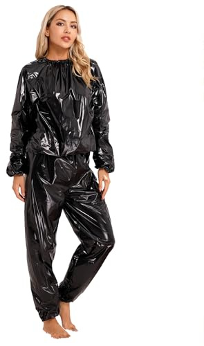 FEESHOW Weight Loss Gym Fitness Exercise Suit Men Women Slimming Fitness Workout Antirip Sweat Sauna Suit Black XL
