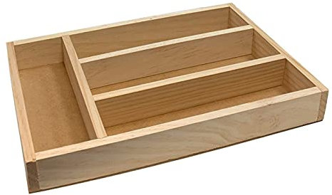 Acan Tradineur - Range-couverts en bois, 4 compartiments, range-couverts, plateau, porte ustensiles pour tiroir, cuisine - 31,3 x 20,4 x 4 cm