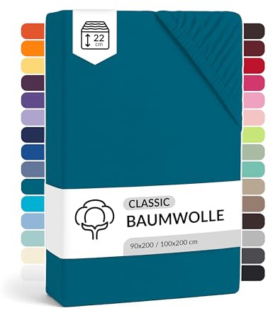 LARAWELL Spannbettlaken 90x200cm Baumwolle, bis 100x200, Petrol, Spannbetttuch Jersey (gekämmt), Matratzenhöhe bis 22 cm, bügelfrei, atmungsaktiv, formstabil