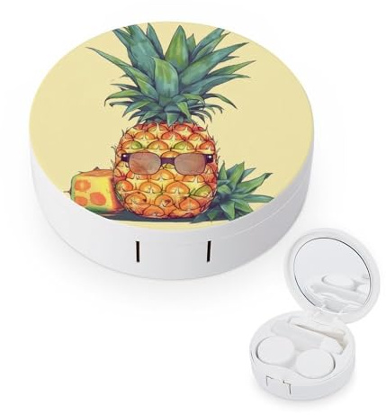 BVKWNTSA Tragbarer, runder Kontaktlinsenbehälter mit lustigem Ananas-Aufdruck, stilvoll und kompakt, leicht zu tragen und schützt die Linsen.