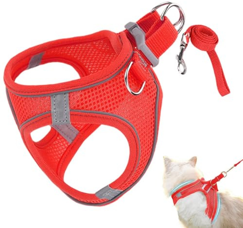 Vesidoloy Reise-Katzengeschirr, weiches reflektierendes Netzgewebe, Geschirr und Leine, für kleine und mittelgroße Haustiere, Halsband für Wandern, Rucksack, Training, Outdoor, Camping