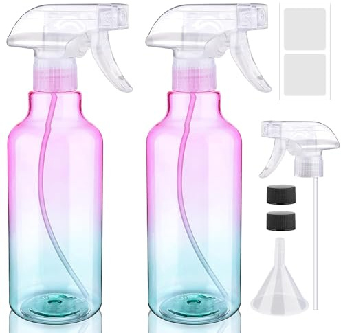 Hokretme Plastic Spray Bottle 500ml/16.9oz Empty Spray Bottles Refillable Container Trigger Sprayer for Cleaning Solutions, Water, Plants, Pet, Essential Oils, Hair, 2 Pack (gradient)