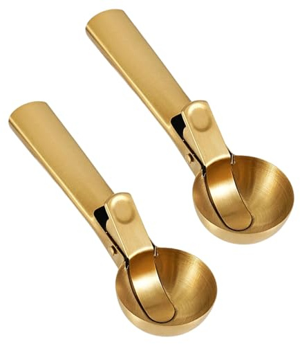 2 cucharas de helado de acero inoxidable antiadherentes con diseño de inicios para congelar yogures, sorbetes, pasteles, desencadenantes de helados activados