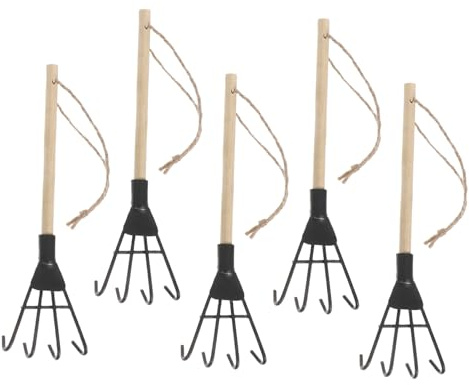 HIAKDOFT 5pièces Râteau De Jardin Portatif à Quatre Dents avec Manche Ergonomique pour Désherber Aérer Sol Et Entretenir Plantes Petits Jardins