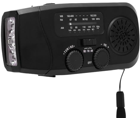 YUEHISY Radio de CigüeñAl de Mano Solar de 2000 MAh Am FM WB Radio de Alerta Meteorológica de Emergencia con 3 Métodos de Carga, IPX3, Luz LED para Acampar de Senderismo Al Aire Libre