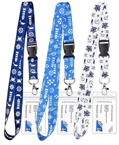 SSKHE Cordones para Credenciales con 3 Portatarjetas Desmontables, PVC Transparente Impermeable, Lanyard para Tarjetas de Identificación MSC, Oficina, Escuela, Eventos