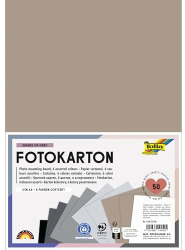 folia 614/50 98 - Fotokarton SHADES OF GREY, DIN A4, Block mit 300 g/m² Tonzeichenkarton, 50 Blatt in 6 Farben, zum Basteln, Verzieren und Dekorieren