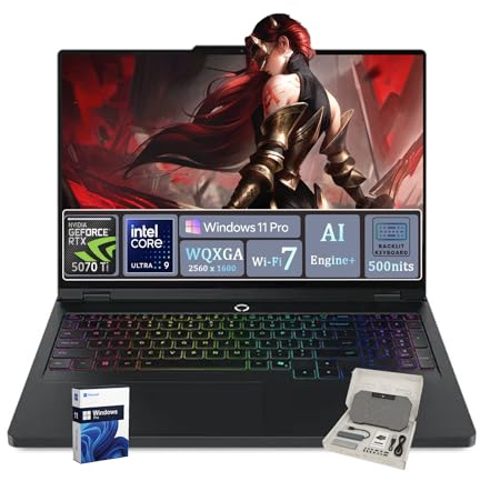 Lenovo Legion Pro 5i Gen 10 Gaming Laptop, GeForce RTX 5070 Ti GDDR7, Intel U9 275HX (24-Core), 16 WQXGA 500Nits Display, Backlit KB, AI Engine+, Wi-Fi 7, Win 11 Pro, Accessories, 32GB DDR5, 2TB SSD