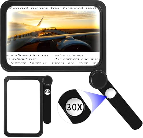 NZQXJXZ 5X 30X Loupe de Lecture, Loupe de Lecture de Pages de Livres, Loup e de Poche Pliante pour Les Personnes Âgées Qui Lisent Les Journaux, Les Livres, Excellent Cadeau pour Les Malvoyants