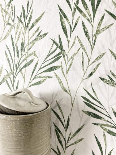 Newroom Papier Peint Intissé Vert Feuilles - Scandinave Floral Botanique Motif pour Salon Chambre