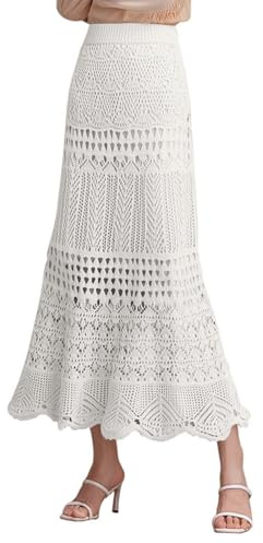 Jupe Longue Femme Jupes Femme pour Le Bureau Jupe Longue Dentelle Tricotée Creuse Taille Haute Mi-Longue Bodycon Printemps Été