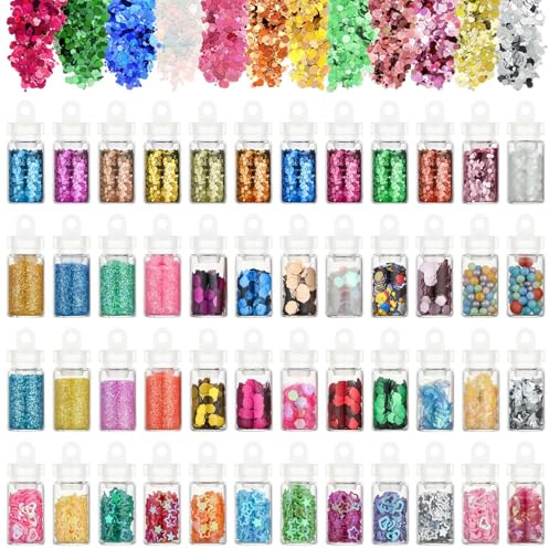 Alaoo 48 Farben Mini Glitzerpulver Set, Glitzer Set, holografische Pailletten, Kinder Glitzerpulver, Glitzerstreuer für DIY Karten Make-up, Nagelkunst Party Festival,Klein