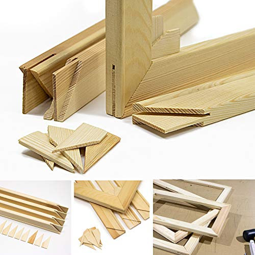 Keilrahmen-Set 90x70cm, Holz Keilrahmenleisten Bausatz zur Selbstmontage, Selbstbau ohne Leinwand, mit profilierten, gezapften Keilrahmenleisten mit Holzkeilen und Zwischenstegen je nach Größe