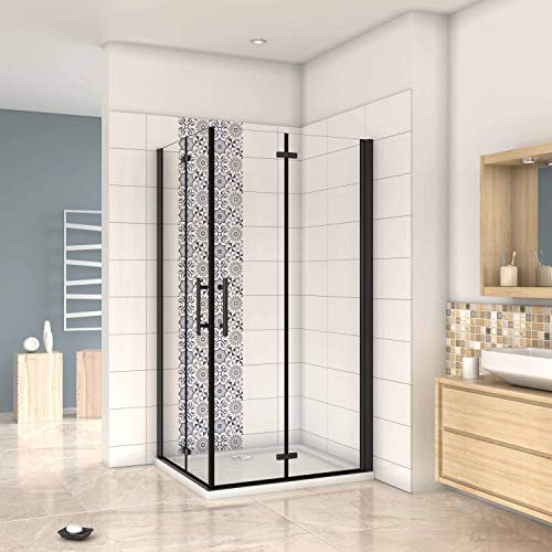 Mampara ducha Cabina de ducha 4 puertas plegables con perfil negro mate,estilo industrial, 5 mm cristal templado, Easyclean 100x80x190cm
