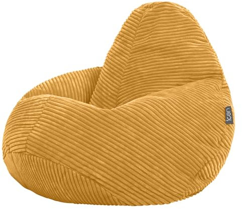Icon Dalton Sitzsack Kinder, Gelb, Flauschiger Cord Stoff, Sitzsack Cord mit Füllung, Bequemer Kinder Gaming Sessel, Kuschelsessel, Lese Sessel, Schlafzimmer, Kinderzimmer, Spielzimmer