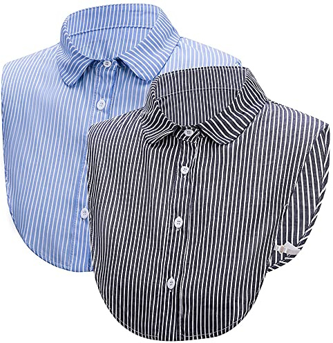 LoudSung Fake Collar Detachable Half Shirt Blouse False Collar Set Striped Elegant Design for Women Girls 2PCS