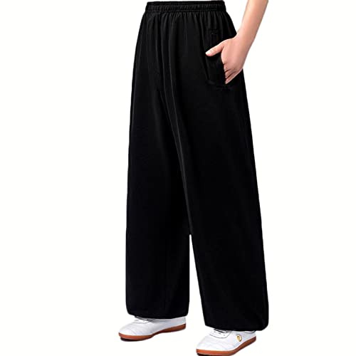 VIRACIN Kung Fu Tai Chi Pant Trousers Men Martial Arts Practice Pants Lantern Pants Women Yoga Pants,Black-L
