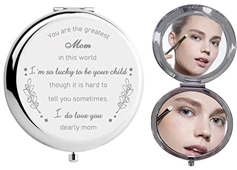 craspire Mini-Kompaktspiegel, Silberfarbener Schminkspiegel Mit Gravur – You Are The Greatest Mom In This World, Kleiner Taschenspiegel Mit 1-Facher/2-Facher Vergrößerung