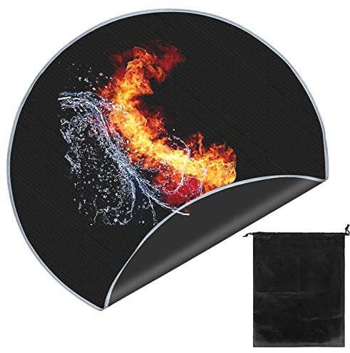 Base redonda ignífuga – 99 cm Esterilla ignífuga plegable negra para barbacoa, protección del suelo, resistente al agua, resistente al calor, con bolsa de almacenamiento para césped, camping, césped