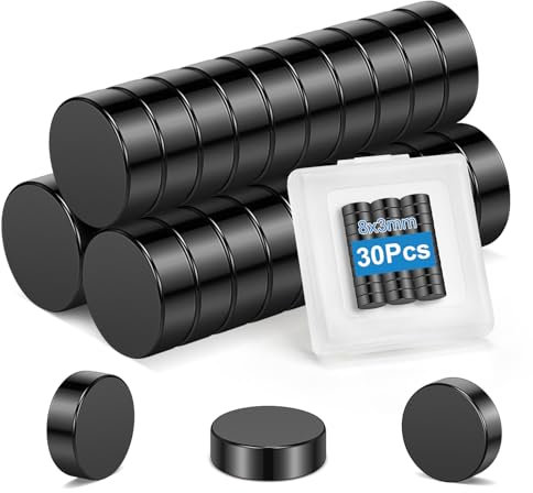 Wzone 30 st svarta små magneter, 8 mm x 3 mm runda starka kylskåpsmagneter minimagneter för kylskåp gör-det-själv bild kontor skola hem kök whiteboard