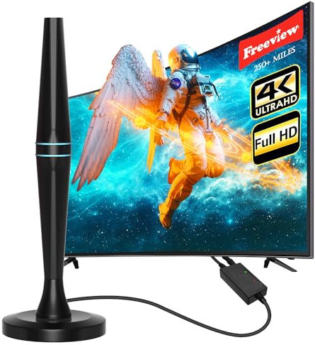 Antenna TV – Antenna TV da interni per Smart TV con amplificatore di segnale – Antenna TV digitale per Freeview TV a lungo raggio di 280+ miglia