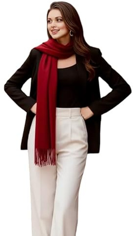 LA FERANI Damen Kaschmir Schal dünn leicht Frühling 200x70 dunkel rot Kaschmirschal elegant stilvoll formell Anlässe Casual Uni Farbe Damenschal einfarbig Uni Farbe extra geschmeidig (Wein Rot)