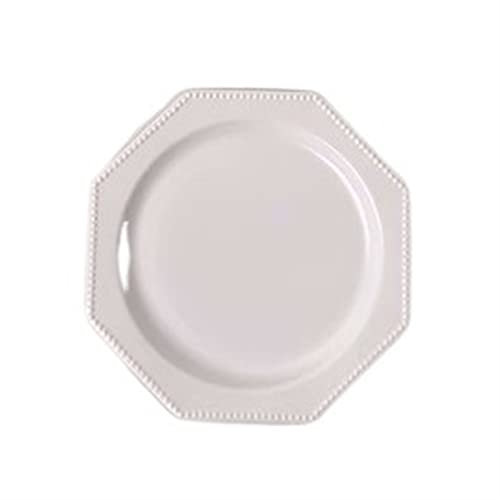 GRFIT Dinner Plate Octagonal Pearl Patterned Dining Plate White Dessert Plate Home Restaurant Kitchen Dining Plate Solid Color Cake Plate Ceramic Vintage Dining Plate Plate(Color:A)