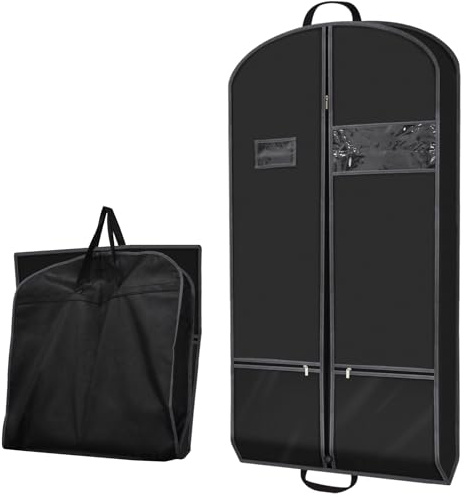 Toiatot Kleidersack Anzug, Atmungsaktive Anzugtasche für Reise, Faltbar Lang Kleiderhülle mit Reißverschluss Taschen, Premium Anzugsack für Kleid Mäntel Brautkleider, Schwarz 1 Stück
