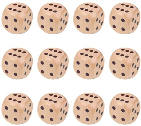 Natural Wooden Dice Set - 12 Pcs 30mm Six-Sided Cube Dice for Table Games & Board Games