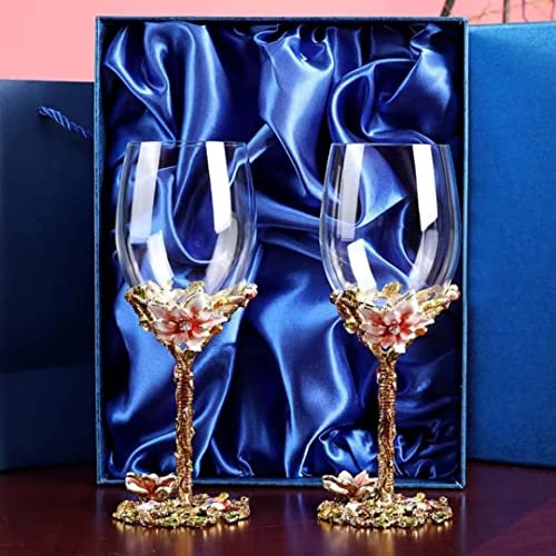 Pintado a mano esmalte copas de vino con caja de Copa de vino esmaltada pintada a mano, copa de esmalte con forma de flor de lirio, juego de copas de vino de cristal sin plomo, copa de vino tinto de 3