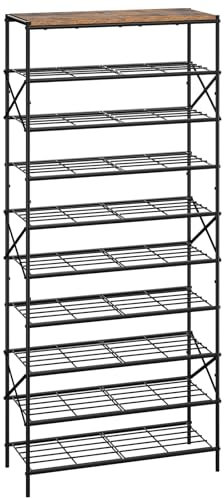 IBUYKE Scarpiera con 10 Ripiani, Grande Capacità Scaffale Portascarpe per 40 Paia di Scarpe, Salvaspazio Scarpiera in Metallo per Ingresso Corridoio Soggiorno, Rustico Marrone e Nero TXJ010H