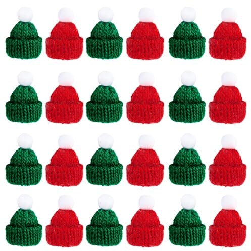 Telooco 24 Stück Weihnachts Mini Strickmütze Dekorationsmütze Zum Basteln Weihnachtsschmuck DIY Kunst Und Kunsthandwerk (Rot, Grün)