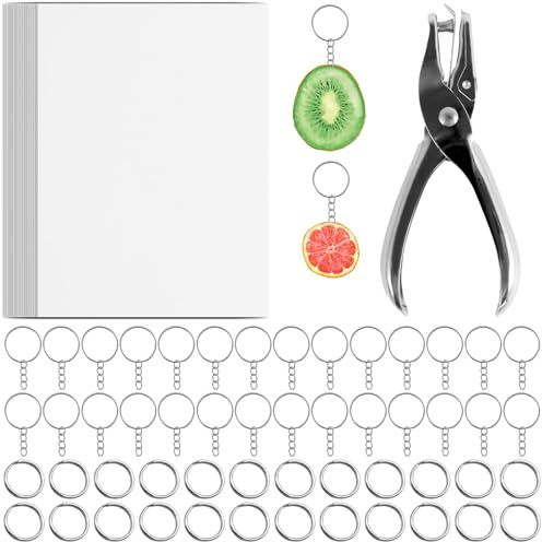 harupink 251 Stück Schrumpffolie Set,Schrumpffolie zum Basteln mit Schrumpffolie Set Einschließlich Schrumpffolie,Schlüsselbundzubehör,Offener Ring,Locher,für DIY Handwerk Dekorationen
