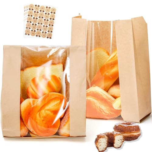 Reusable Kraft Bread Bags 50 Pack (20 Small + 30 Large), 23x12x5cm & 30x12x9cm Eco Friendly Food Storage Bags for Bakery, Homemade Bread, Cookies, Gift Packaging