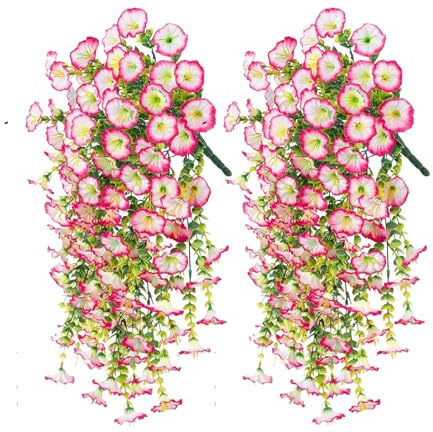 Bkljkf Konstgjord petunia – hållbar konstgjord petunia dekoration – väderbeständig, hållbar, 2 stycken prydnadsväxter för bäddkorg, balkong, fönsterbräda, och trädgård