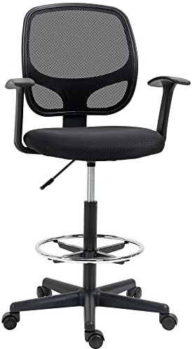 Vinsetto Chaise Bureau Ergonomique, Fauteuil de Bureau avec Repose-Pieds Ajustable, Chaise de Dessin à Dossier en Maille, Hauteur réglable, accoudoirs Hauts, Assise rembourrée et pivotante 360°, Noir