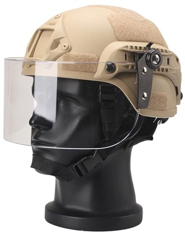 LZAQHMT Casco Tattico MICH 2000 Con Visiera Trasparente Antisommossa Occhiali Scorrevoli Antiappannamento Per Airsoft, Paintball WarGames(CB)