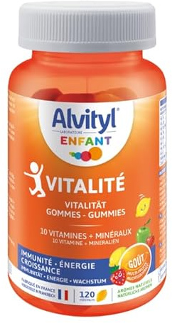 Alvityl - Gommes Vitalité MAXI FORMAT - 8 vitamines et 2 minéraux – Saveurs naturelles de fruit - Dès 4 ans - 120 gommes