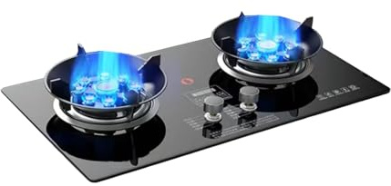 Portable Double Burner Gas Stove,5.2KW 9-cavity Countertop,LPG/Natural High-Power Cooktop,180-minute Independent Timer and Flame Failure Protection(LPG)
