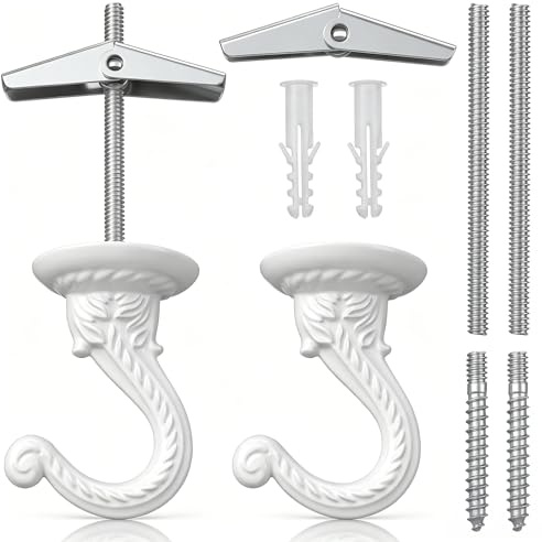 DIVINA VITAE Ceiling Hooks for Hanging Plants, 2 Pack Heavy Duty Ceiling Plant Hanger Hooks, Antique White Zinc Alloy Ceilings Hook for Hanging Lights, Bird Feeders, Flower Baskets Indoor Outdoor
